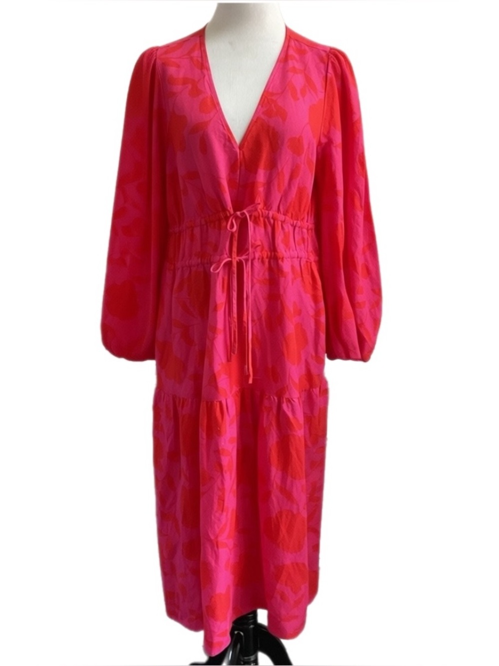 Kate Spade New York x Target Floral Rose Linen Maxi Dress Pink Balloon Sleeve XL